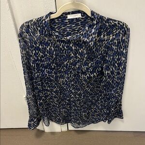 Equipment Blue and White Relaxed Blouse with Mandarin Collar
